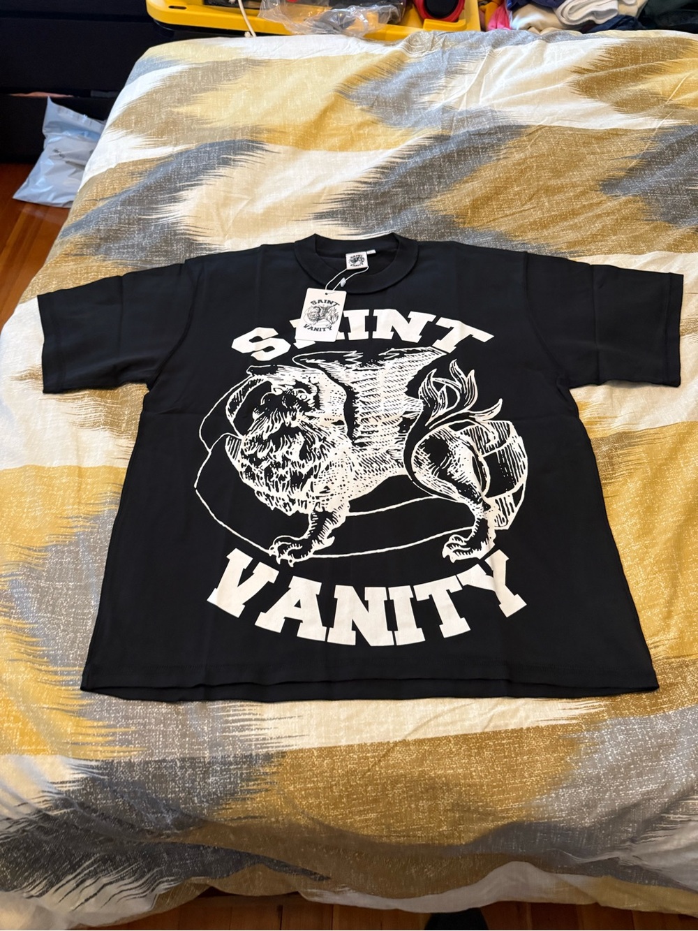 Saint Vanity Mens Black Graphic Short Sleeve Tee Size L